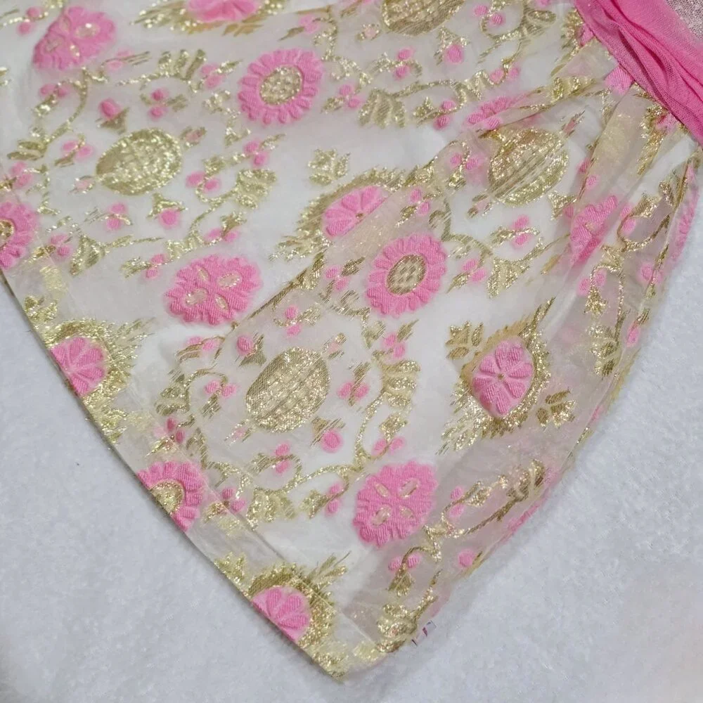 Truly Scrumptious Girls Pink Gold Floral Shimmer Bow Back Party Dress NWT 24M